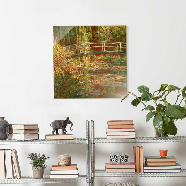 Tableaux en verre roses Claude Monet - Étang de nénuphars et pont japonais (Harmonie en rose)