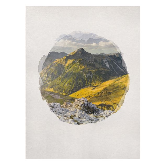 Tableau moderne Aquarelles - Montagnes et vallée des Alpes de Lechtal au Tyrol