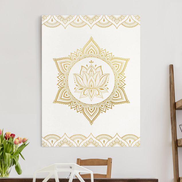 Déco murale cuisine Illustration Mandala Lotus Or blanc