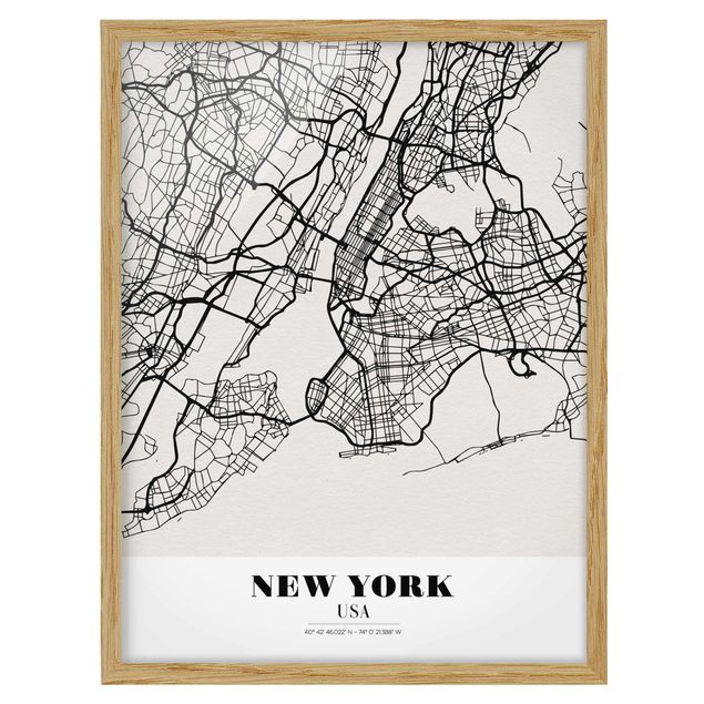 Affiches encadrées carte du monde Plan de la ville de New York - Classique
