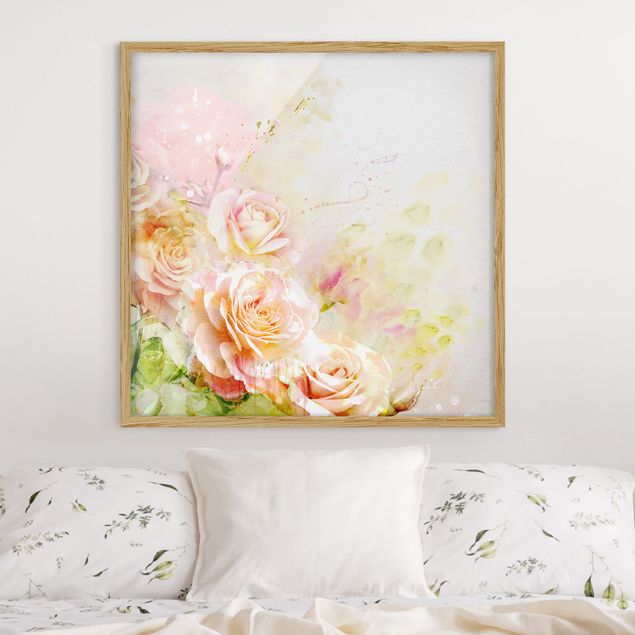 Tableaux encadrés fleurs Composition de roses à l'aquarelle