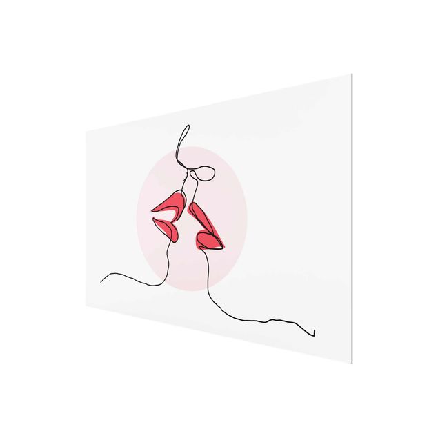 Tableau dominante rouge Line Art Lèvres Baisers