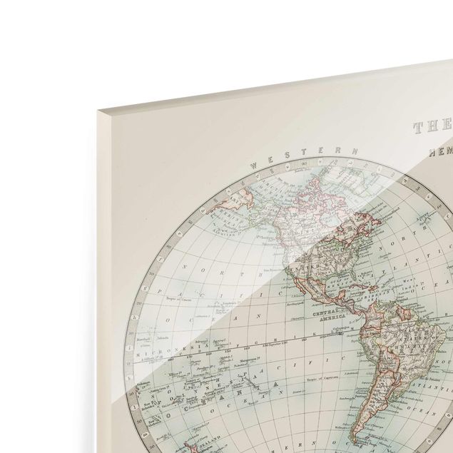 Tableau en verre - Vintage World Map The Two Hemispheres