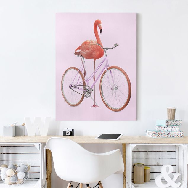 Tableaux oiseaux sur toile Flamant avec bicyclette