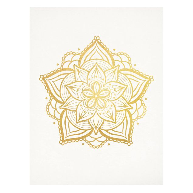 Tableaux Illustration Mandala Fleur Or Blanc