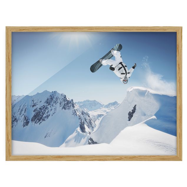 Affiches encadrées paysage Snowboarder volant