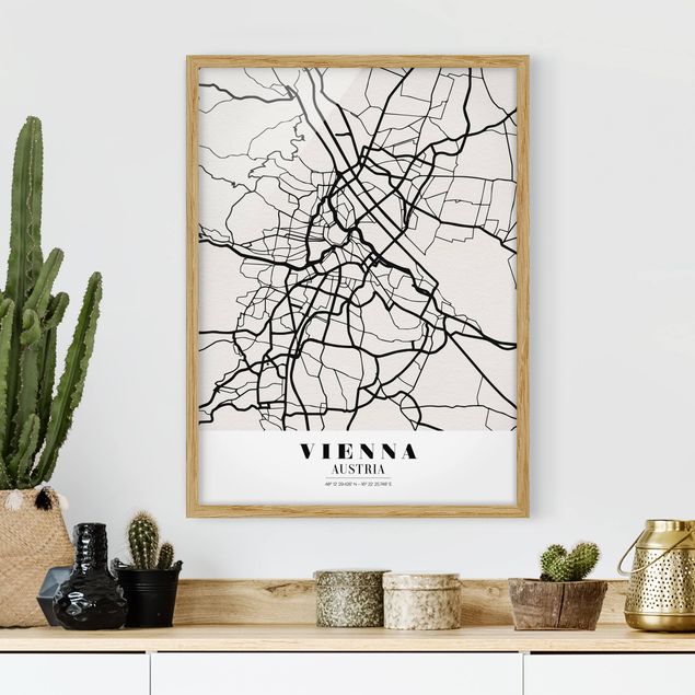 Affiches encadrées noir et blanc Plan de ville de Vienne - Classique