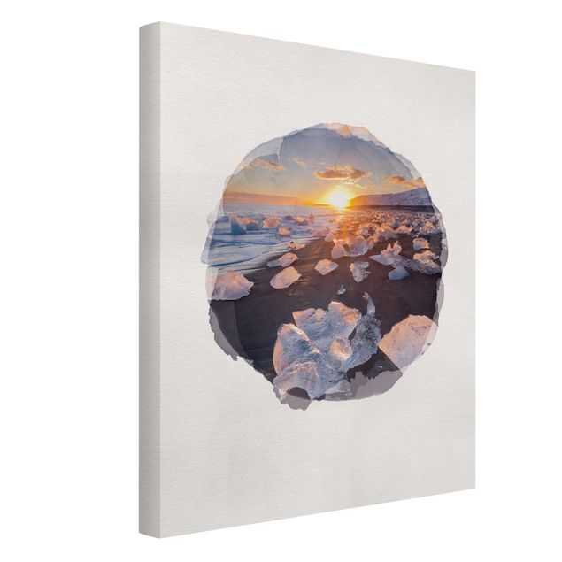 Tableau bord de mer Aquarelles - Morceaux de glace sur la plage Islande