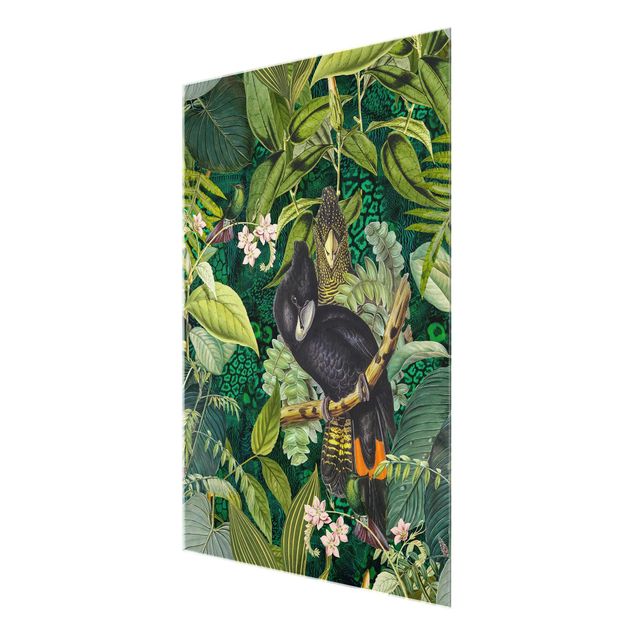 Tableau couleur vert Collage coloré - Cacatoès dans la jungle