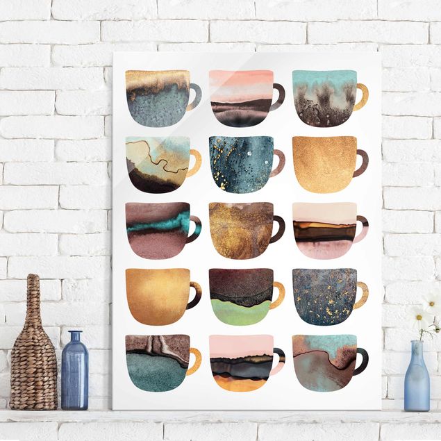 Tableau en verre - Colourful Coffee Mugs With Gold