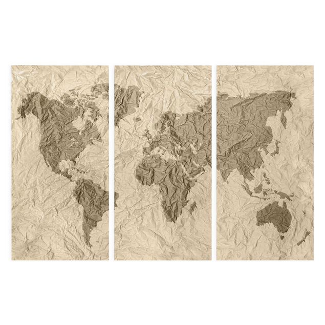 Tableaux mappemonde Carte du Monde en Papier Beige Marron