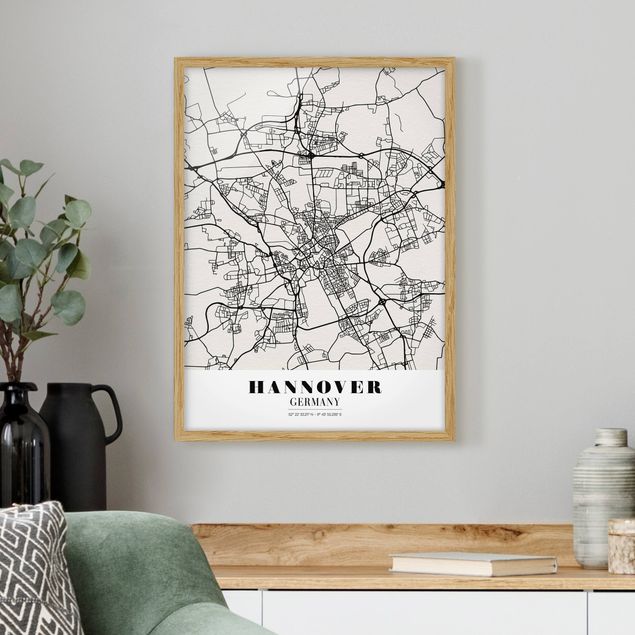 Tableaux encadrés noir et blanc Plan de ville de Hanovre - Classique