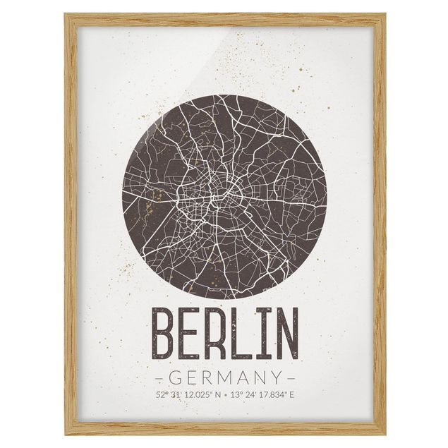 Tableaux encadrés citations Plan de Ville de Berlin - Rétro