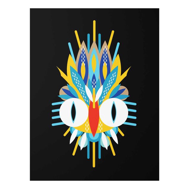 Tableaux multicolore Collage masque ethnique - Plumes d'oiseaux