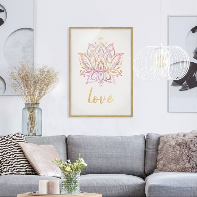 Tableau moderne Illustration Lotus Love Or Rose Clair