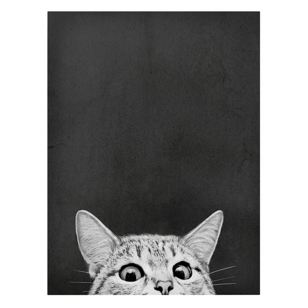 Toile de chat Illustration Chat Noir Et Blanc Dessin