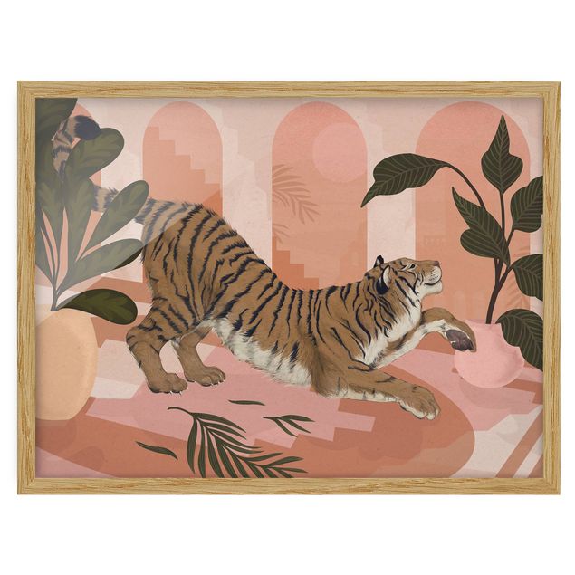 Tableaux moderne Illustration Tigre dans une peinture rose pastel