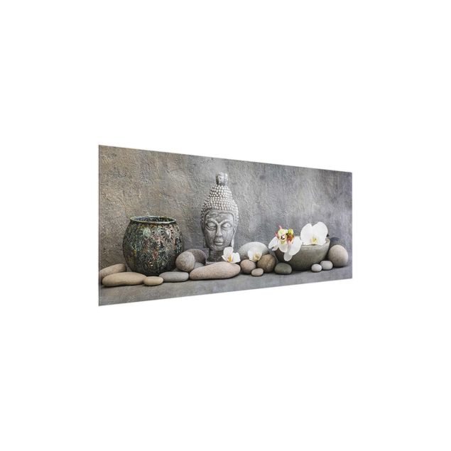 Tableaux moderne Bouddha zen avec orchidées blanches