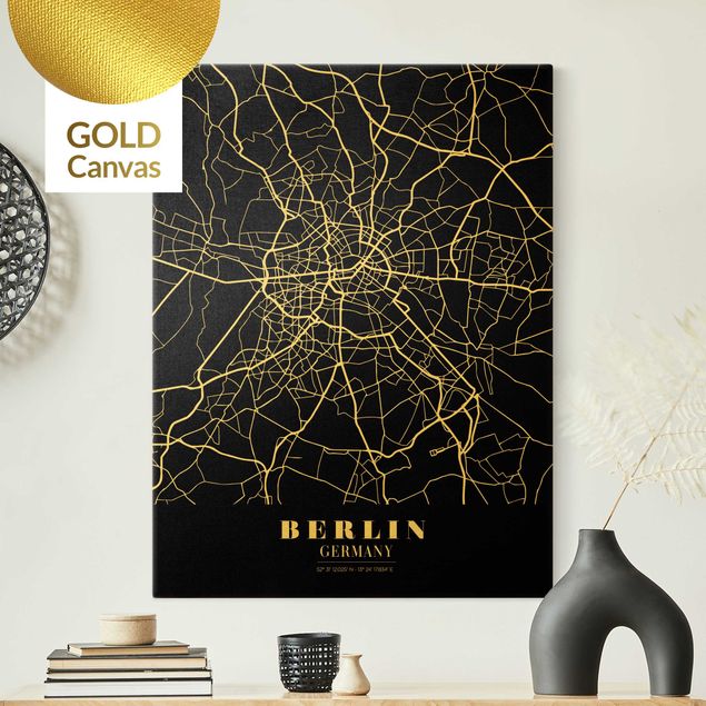 Tableaux sur toile Berlin Plan de la ville de Berlin - Noir classique