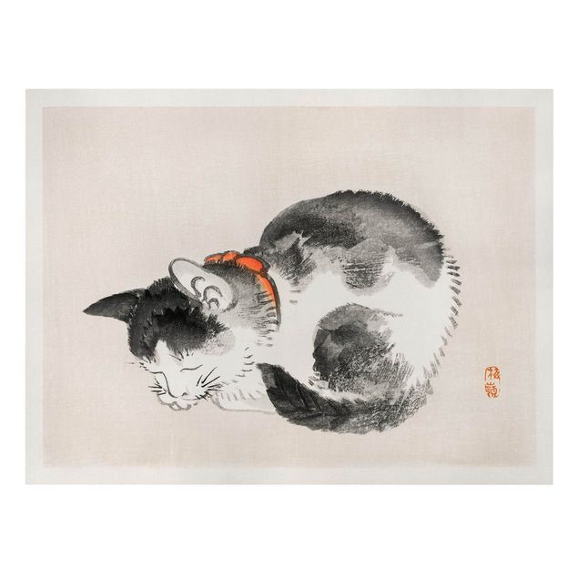 Cadre animaux Dessin vintage asiatique Chat endormi