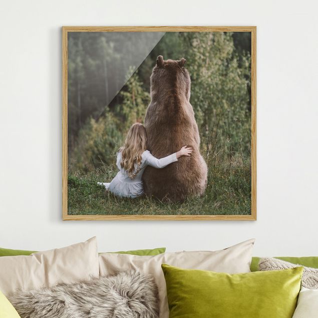 Tableau ourson Fille avec un ours brun
