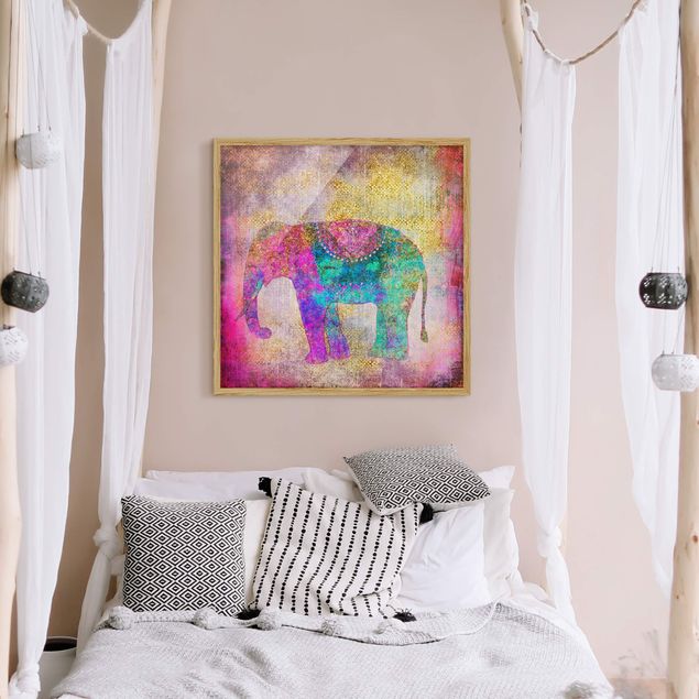 Tableaux encadrés animaux Collage coloré - Éléphant indien