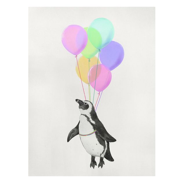 Tableaux animaux Illustration manchot pastel ballons