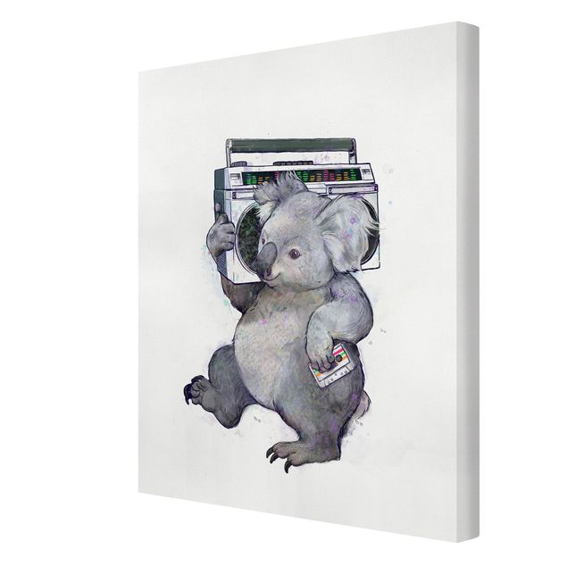 Toile poissons Illustration Koala avec Radio Peinture
