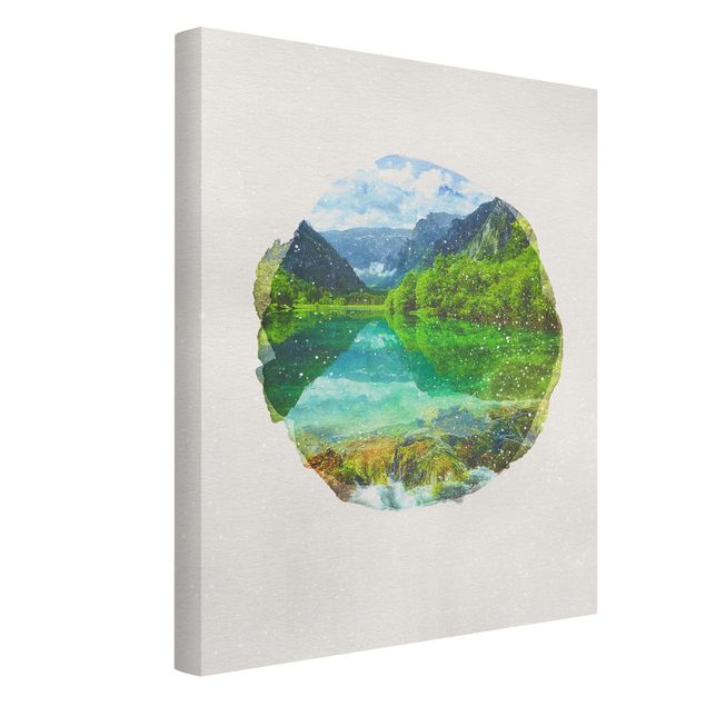 Toiles montagne Aquarelles - Lac de montagne avec reflet d'eau