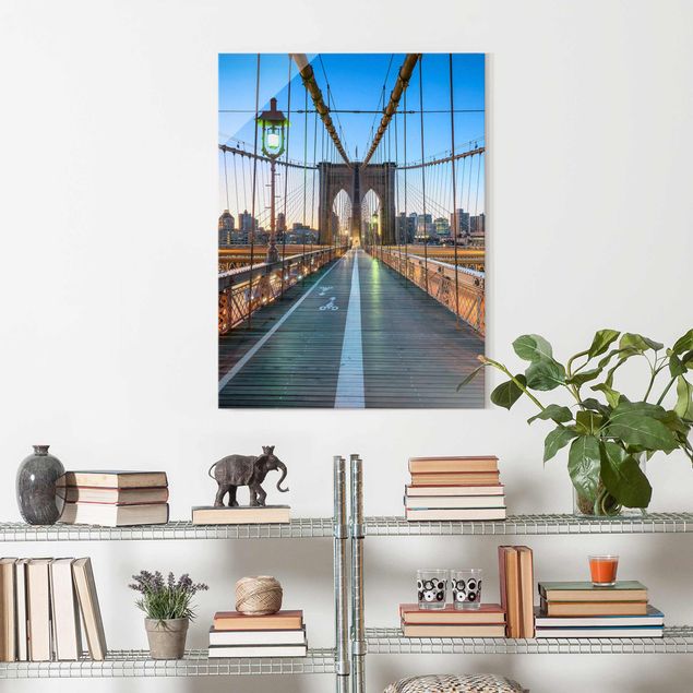 Tableau verre New York Aube sur le pont de Brooklyn