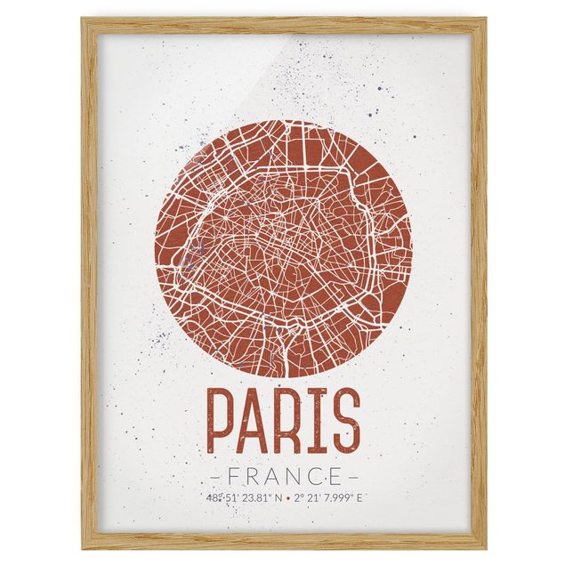 Tableaux encadrés mappemonde Plan de ville de Paris - Rétro
