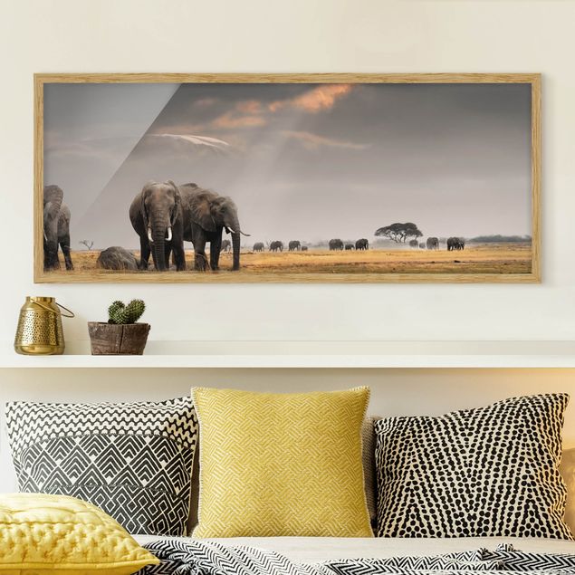 Tableau paysage Eléphants dans la savane