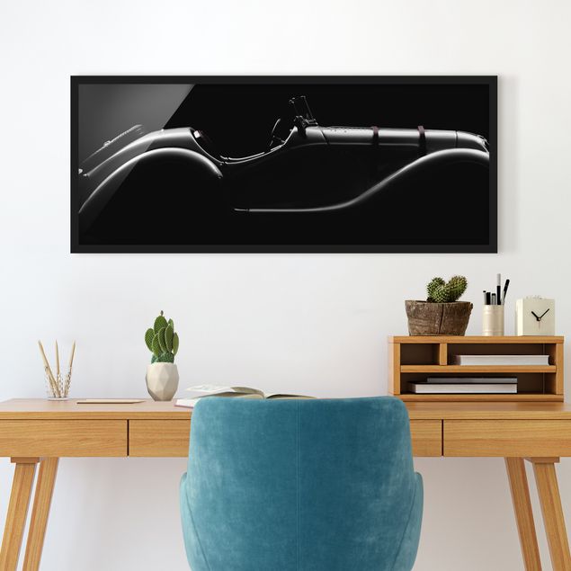 Affiches encadrées noir et blanc Silhouette de voiture vintage