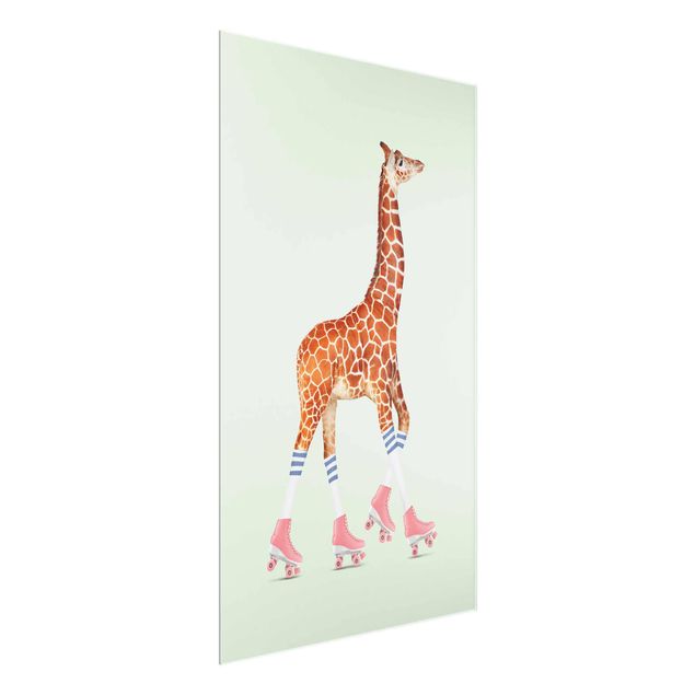 Tableau girafe Girafe avec des patins à roulettes