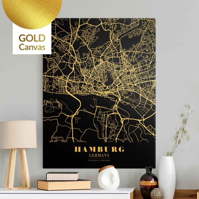 Tableaux modernes Plan de ville de Hambourg - Noir classique
