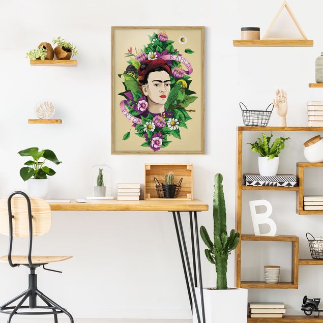 Tableaux encadrés fleurs Frida Kahlo - Frida