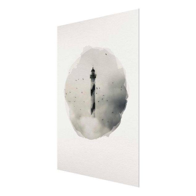 Tableaux en verre noir et blanc Aquarelles - Phare dans le brouillard