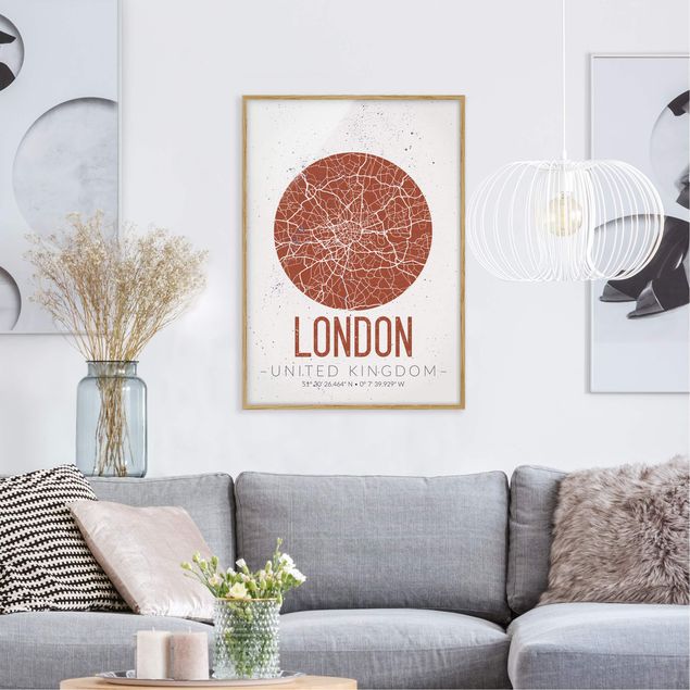 Tableaux encadrés noir et blanc Plan de Ville Londres - Rétro