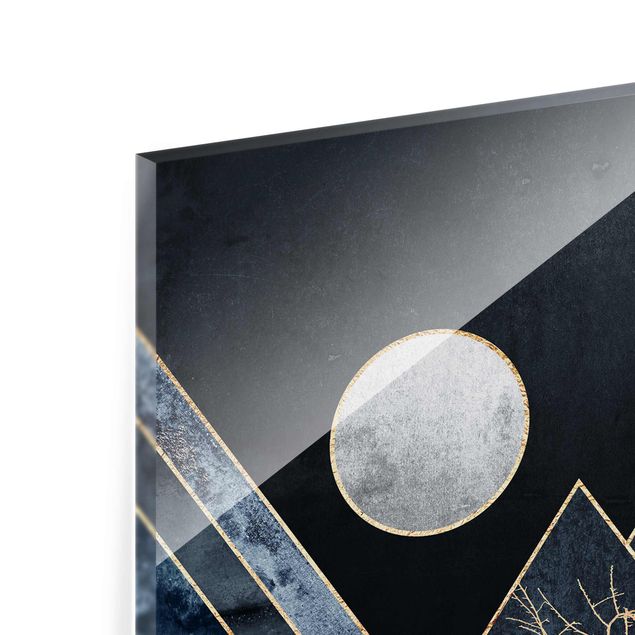 Tableaux abstraits Lune dorée Montagnes noires abstraites