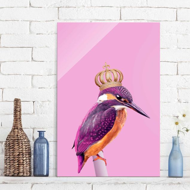 Tableau en verre - Pink Kingfisher With Crown
