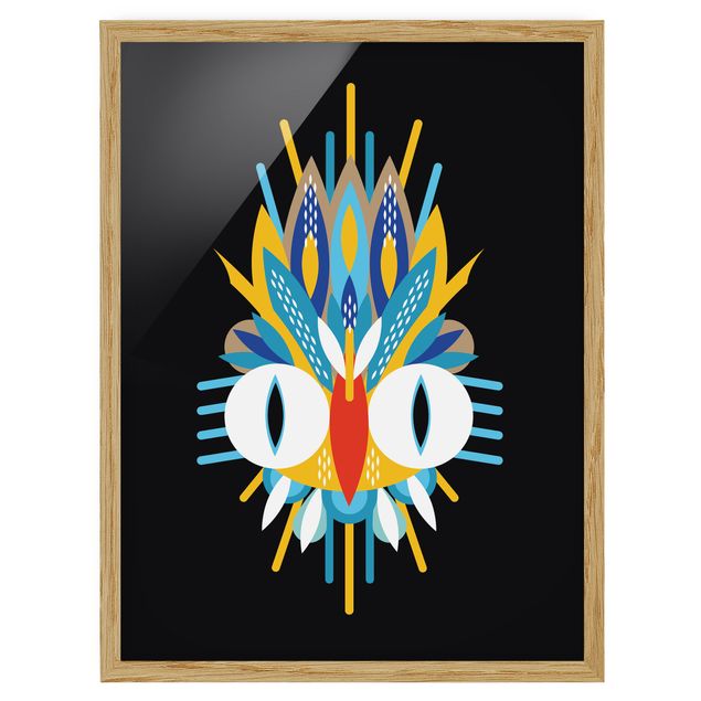 Tableau amérindien Collage masque ethnique - Plumes d'oiseaux