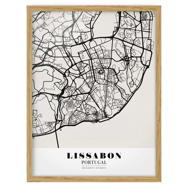 Tableaux encadrés citations Carte de la ville de Lisbonne - Classique