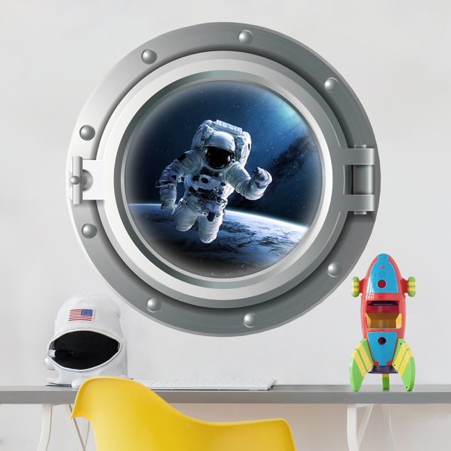Sticker mural - 3D porthole - astronaut in space