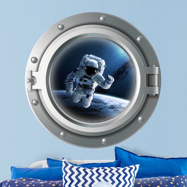 Sticker mural espace Hublot 3D - astronaute dans l'espace