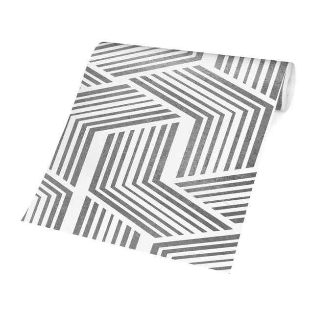 papier peint graphique 3D Pattern With Stripes In Silver