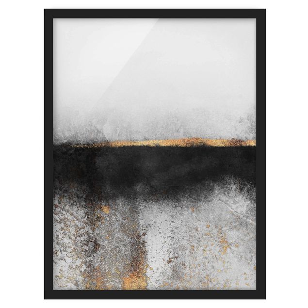 Tableaux abstraits Horizon doré abstrait noir et blanc