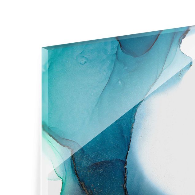 Tableaux en verre magnétique Gouttes d'Océan Tourquoise avec Or