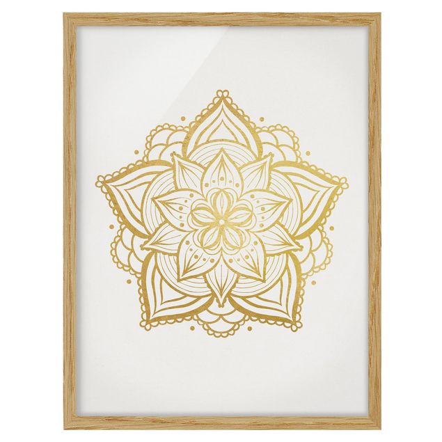 Tableaux dessins Illustration Mandala Fleur Or Blanc