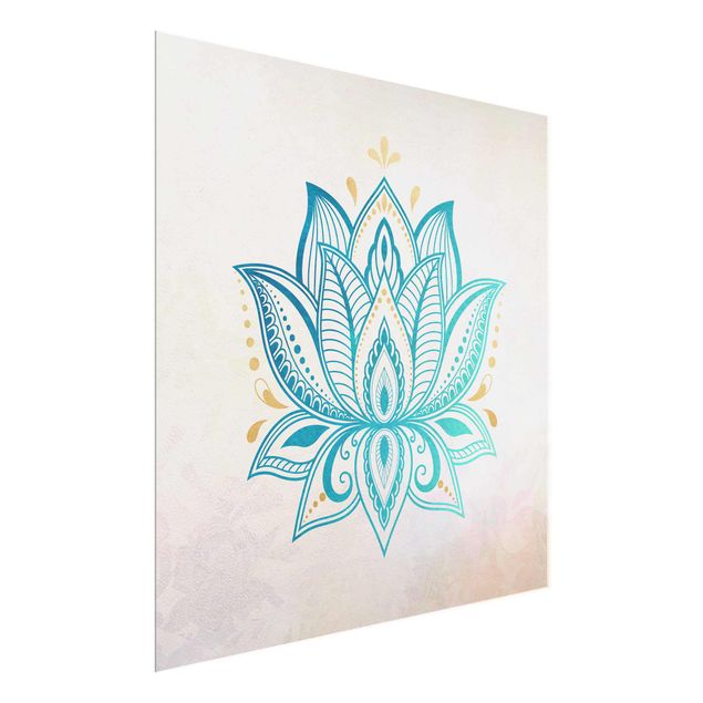 Tableau dessins Illustration Lotus Mandala Or Bleu