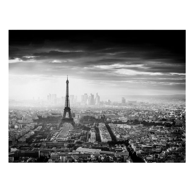 Tableaux sur toile en noir et blanc La Tour Eiffel vue du ciel en noir et blanc